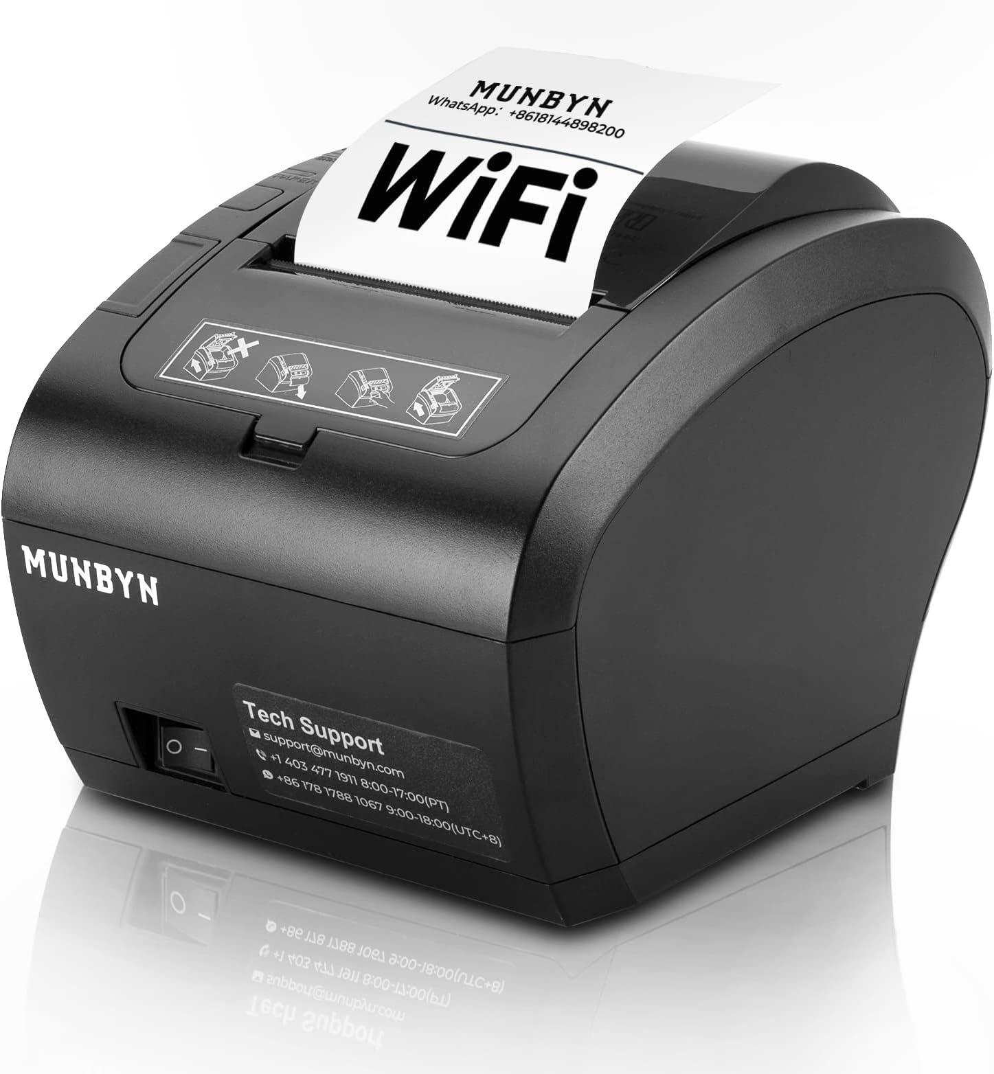 MUNBYN WiFi Thermal Receipt Printer with USB/LAN/RS232 Port, 80mm POS Printer Works with Square Windows Mac Chromebook Linux Cash Drawer, High-Speed Auto-Cutter Wall Mount, ESC/POS (P047-WiFi)