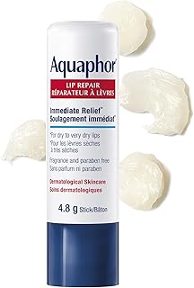 Aquaphor Lip Repair Lip Balm Stick for Dry, Chapped and Cracked Lips, With Shea Butter and Jojoba Oil, Fragrance Free, Non Comedogenic Lip Balm, Recommended by Dermatologists, 4.8g