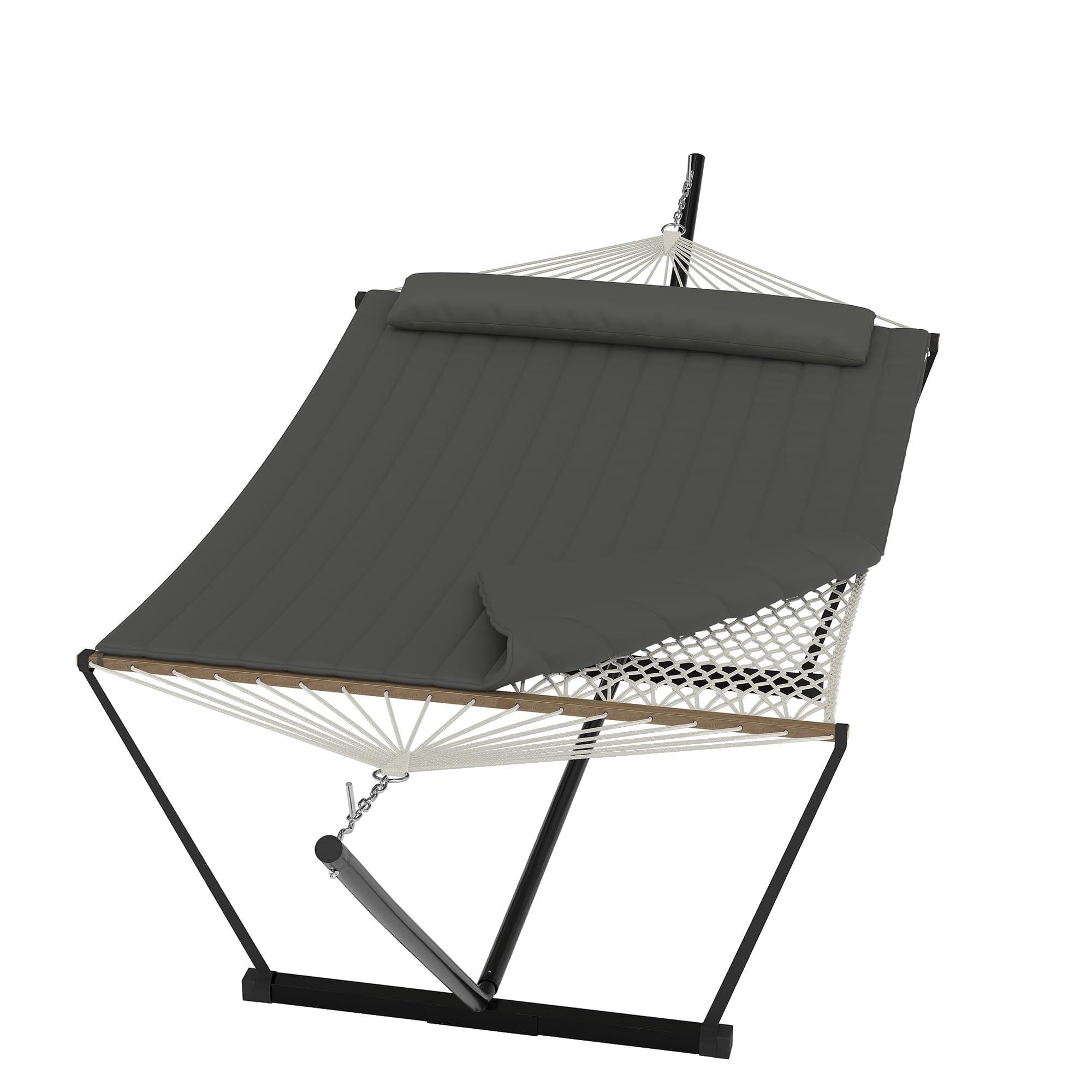Heavy Duty 2-Person Outdoor Hammock with Adjustable Steel Stand, Soft Pillow & Pad, 450 lbs Capacity, Portable Double Hammock for Patio, Garden, Beach, Backyard Camping