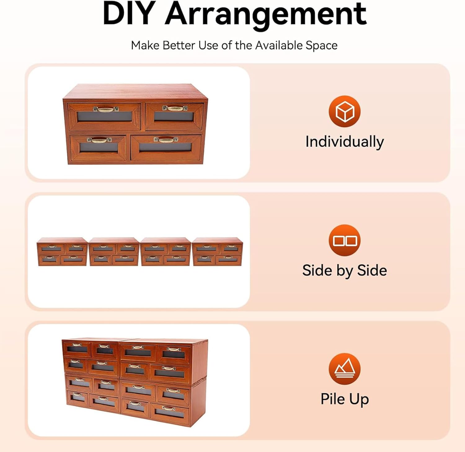 16 Drawers Desktop Storage Box,Tabletop Wooden Storage Cabinet with Handles,Stackable Countertop Drawer Organizer,Brown