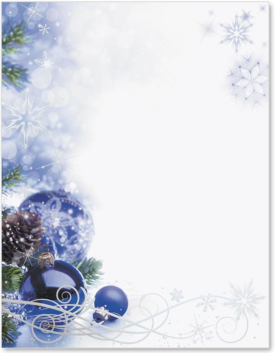 Silver Foil Sapphire Christmas Border Papers, 8.5 x 11, 100 Count