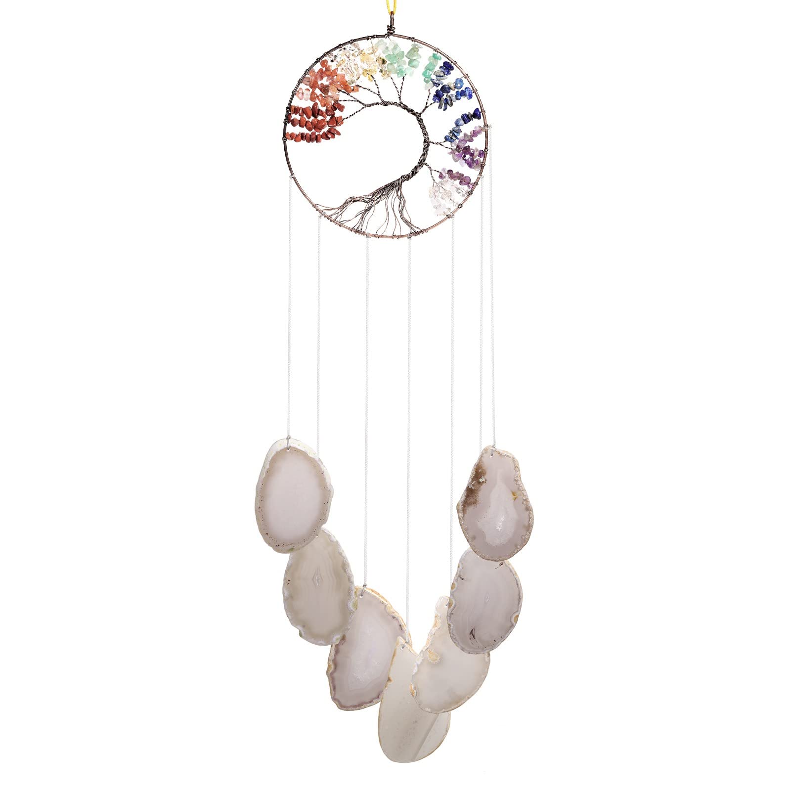 Cheungshing Windspiel Mit 7 Chakra-Baum Des Lebens - Achat-Scheiben Für Innen & Außen, Ca. 70 Cm Lang