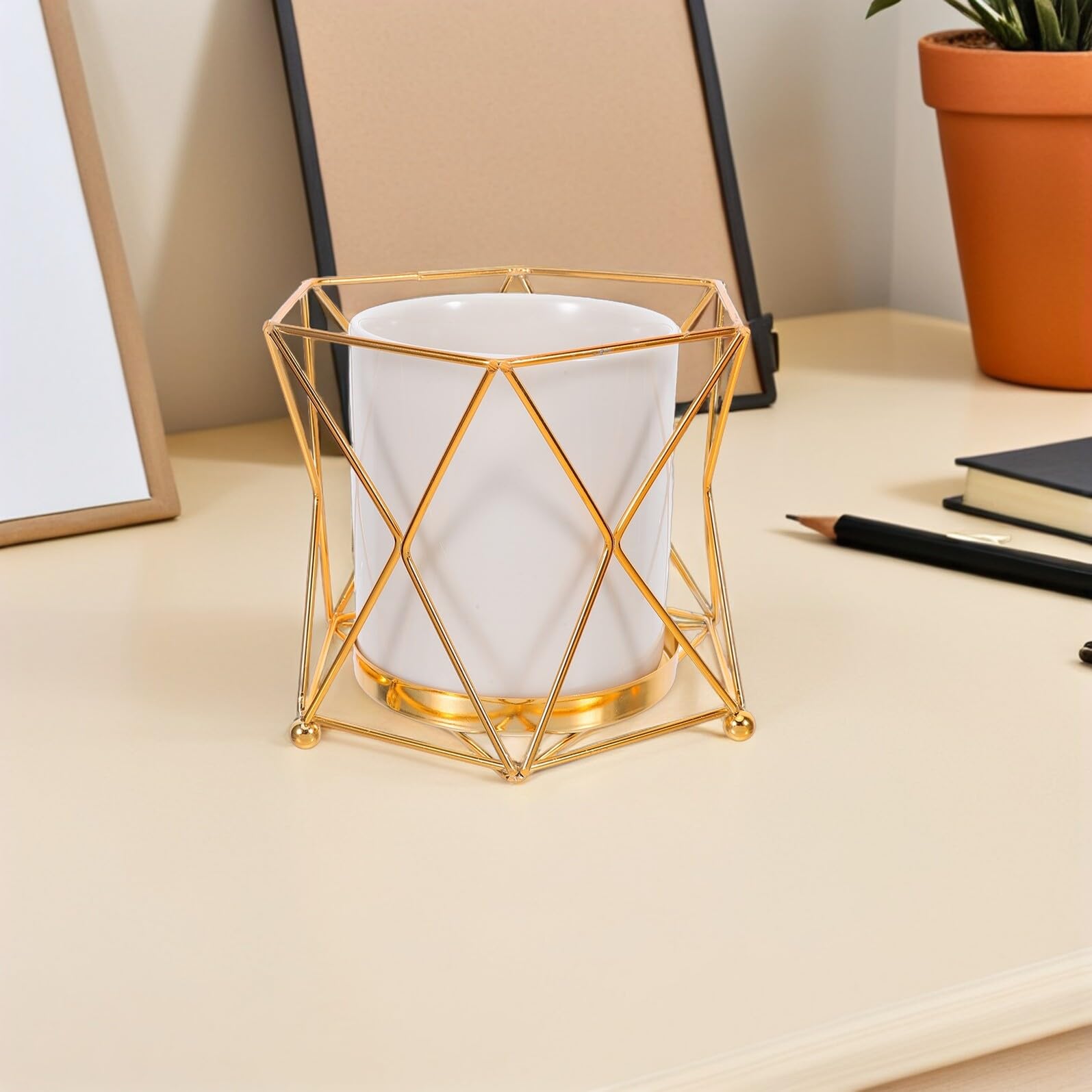 Portalápices de Cerámica Grande y Soporte de Hierro para Escritorio, Organizador Multifuncional para Bolígrafos y Brochas de Maquillaje, Almacenamiento Decorativo para Oficina