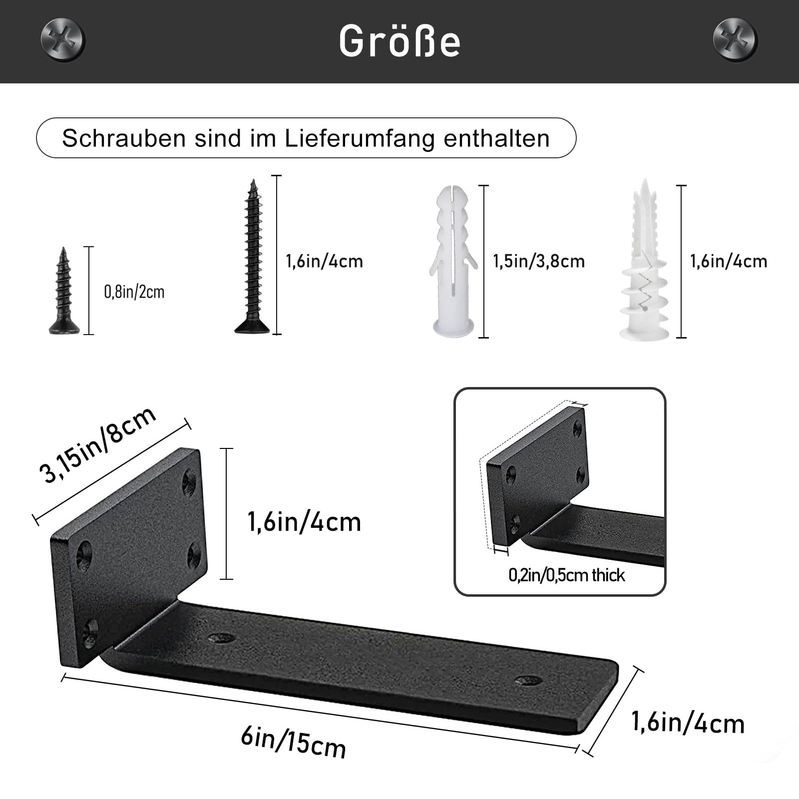 MLOQI 4 Pieces Shelf Brackets, Heavy Duty Shelf Brackets, Wall Shelf Brackets, L Brackets (15cm)