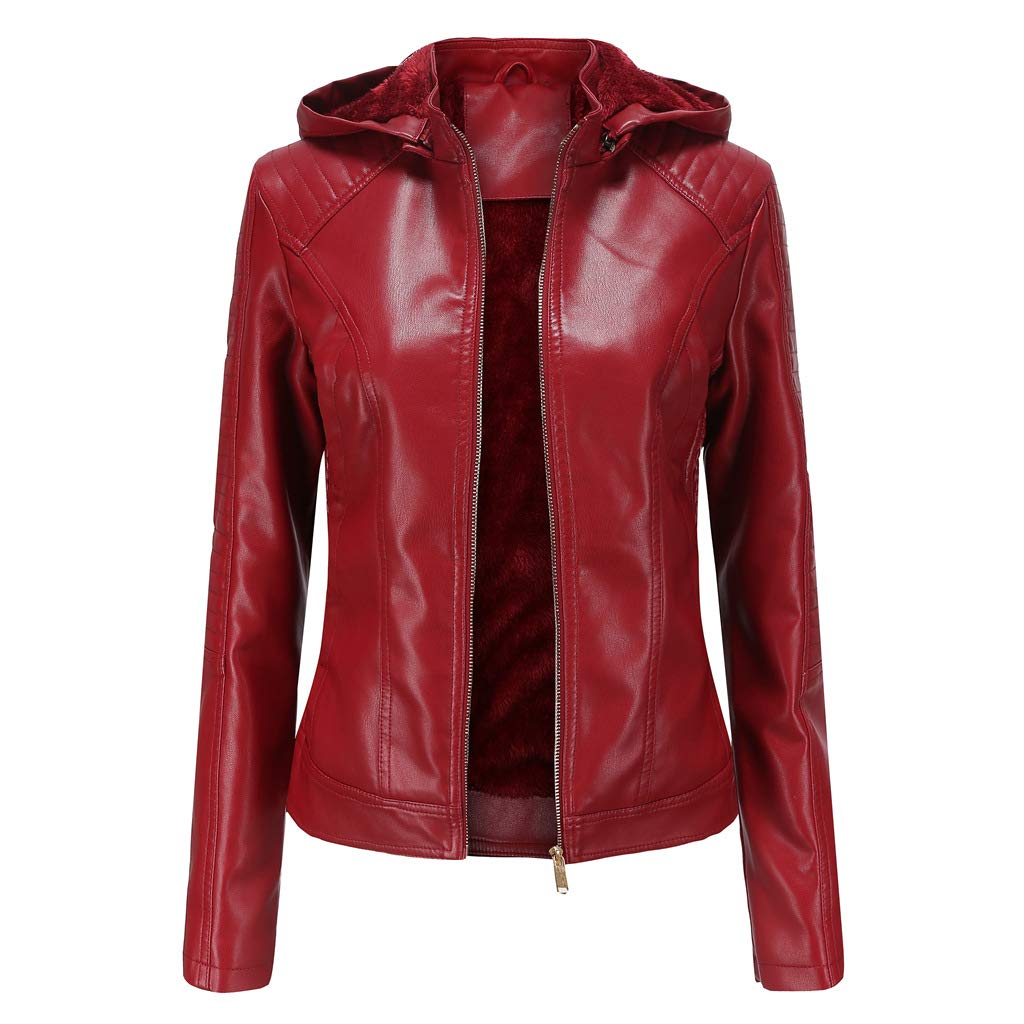E-Girl Veste Blouson décontractée Simili Cuir Synthétique Court Femme Blouson À capuche Coupe Ajustée fermeture éclair Automne et hiver,P6677 | Doublure polaire, épaules matelassées, poignets zippés, poches latérales. Veste hiver, blouson capuche