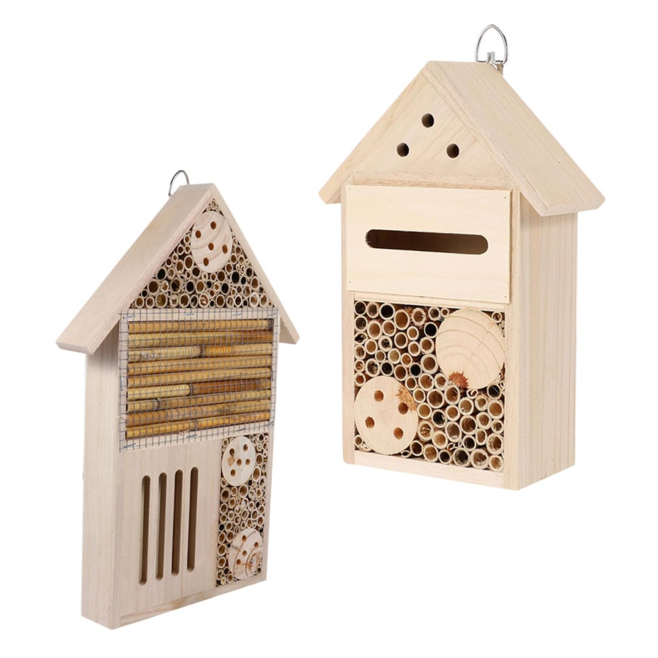 2 Stück Hängendes Bienenhaus Kinderbeobachtungshaus Wetterfestes Insektenhotel mit Sicherem Dach Nestschutz für Wildbienen Garten und Terrassen Dekoration