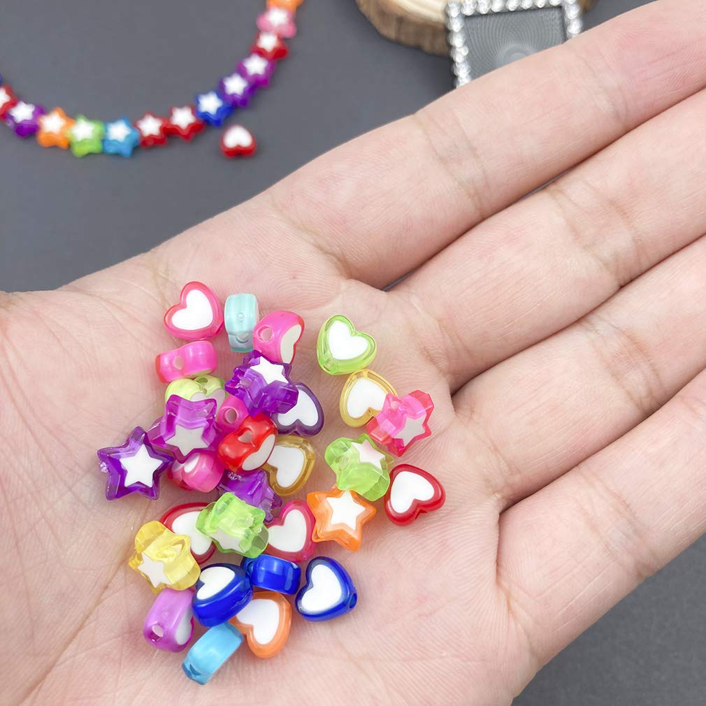 Mulutoo 420 Pcs Acrylic Star and Heart Shape Clear Pony Beads Colorful Pony Beads Plastic Loose Beads,Christmas Birthday Girl Kid Gift,for DIY Bracelet Necklace Jewelry Making Supplies (Mixed Color) - Image 3