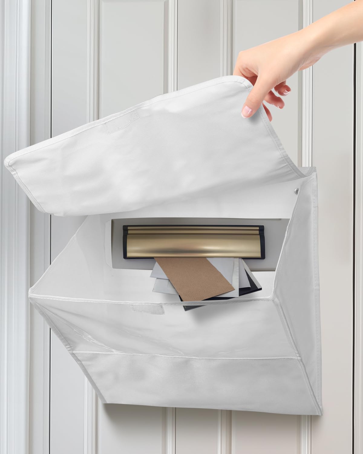 Uniclife White Mail Slot Catcher for Door, Large Capacity Letter Catcher Letterbox Catcher, Front Door Mail Catcher with Hook and Loop Fasteners, Indoor Post Catcher Bag for Small Packages & Magazines-image-35