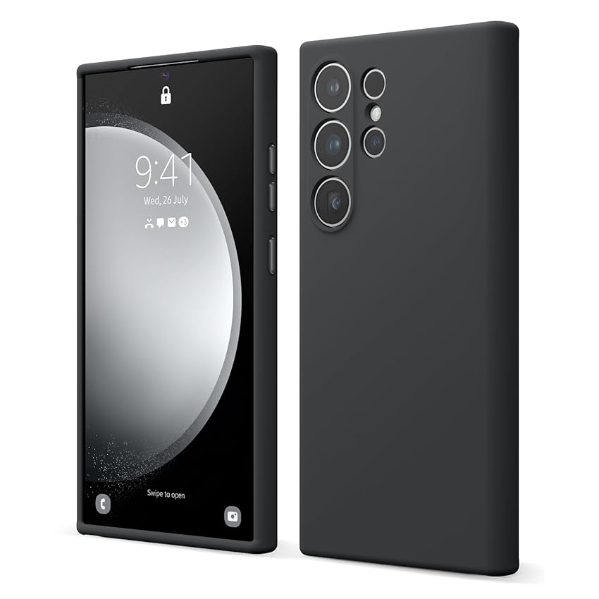 elago Cover Silicone Liquido Compatibile con Samsung Galaxy S24 Ultra Case, Custodia Silicone Premium, Protezione Completa [Struttura Antiurto a 4 Strati], Fodera in Morbida Microfibra (Nero)