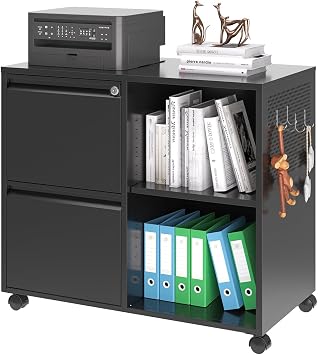 2 Drawer File Cabinet for Home Office, Rolling File Cabinets with Lock, Under Desk Metal Filing Caninet with Wheels for A4 / F4 / Letter/File Box, Black-Assembly Required