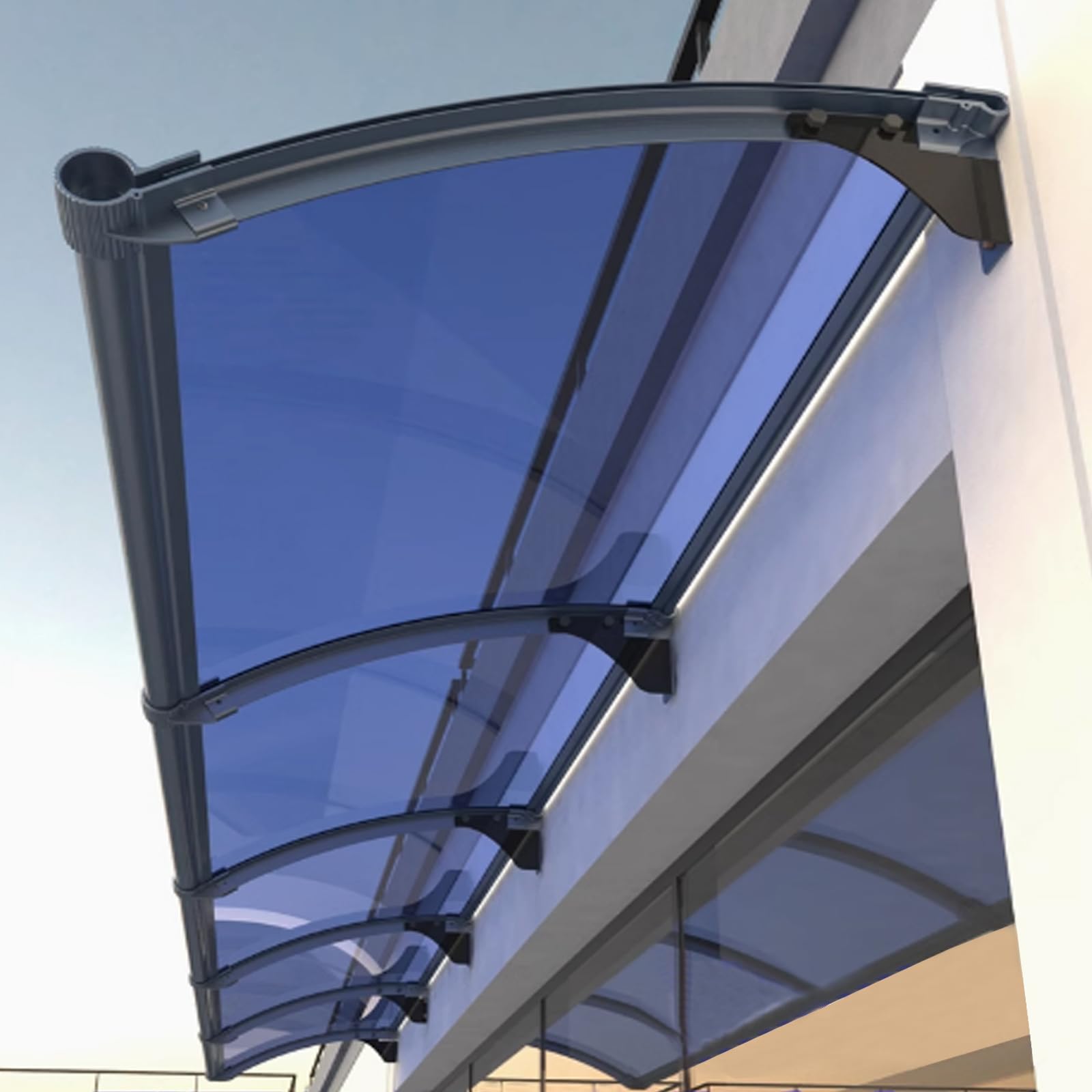 Auvent de porte en polycarbonate bleu abri pluie extérieur balcon