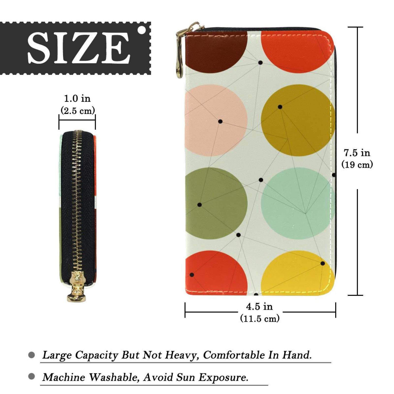 Cartera larga de cuero con cremallera geométrica patrón de arte personalizado, Varios colores, 20.5x2.5x11.5cm/8.07x1x4.53 in, Classic