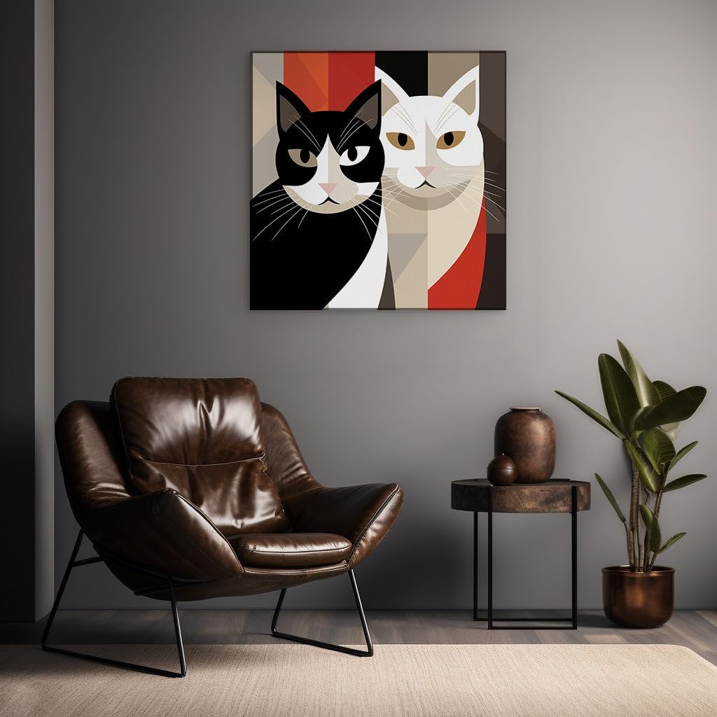 Canvas for Living room. Feline Elegance Amidst a Kaleidoscope of Stripes, 27 x 18 inch Canvas Wall Art - Ready to Hang - 69x46 cm (27x18 inch)
