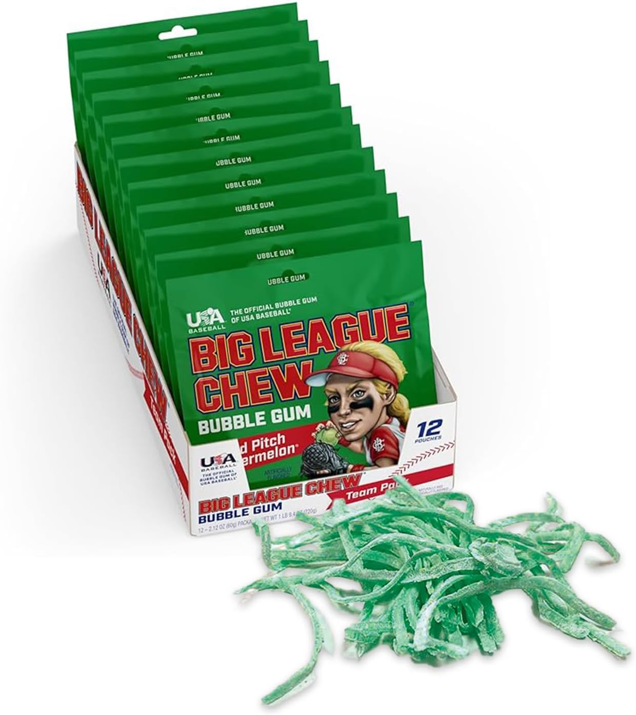 Wild Pitch Watermelon Bubble Gum - Juicy Watermelon Flavor Burst | Ideal for Baseball Games, Teams, Concessions, Parties, and More | Pack of 12 Bags (2.12oz Each)
