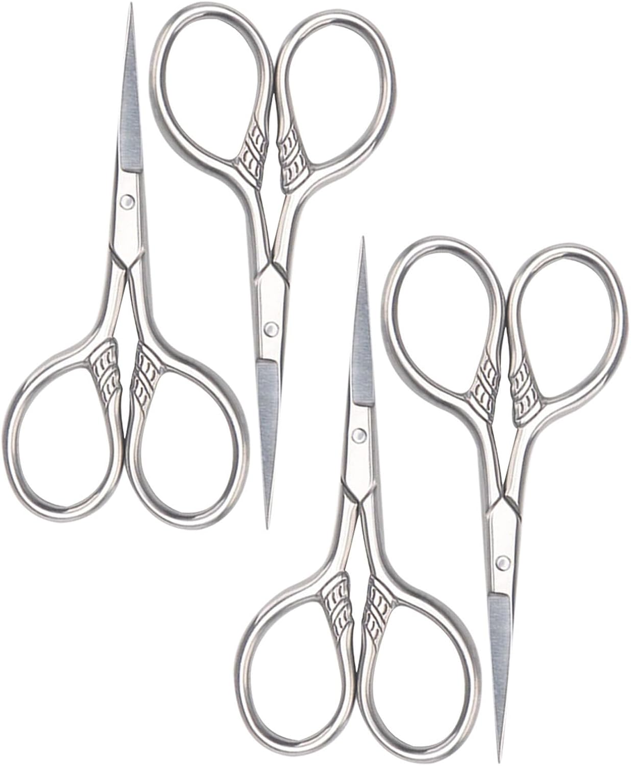 CHILDWEET 4pcs Stainless Steel Facial Hair Small Grooming Scissors for Men, Lightweight Mustache and Eyebrow Trimmer Kit, Versatile Application for Traveling and Daily Use