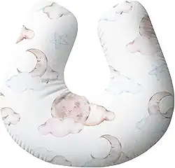 Almofada de Amamentação Ergonômica para Bebê e Mamãe Antialérgica | Suporte para Amamentar com Conforto – Estrela e Lua baby