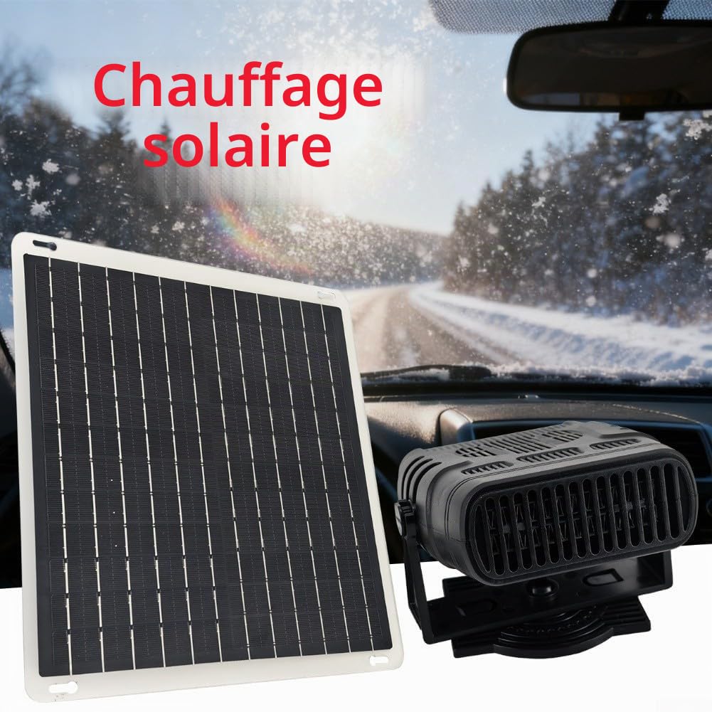 Chauffage à panneau solaire 10 W pour voiture et niche – Ventilateur chauffant portable à énergie solaire avec fonction de dégivrage d'hiver, design compact