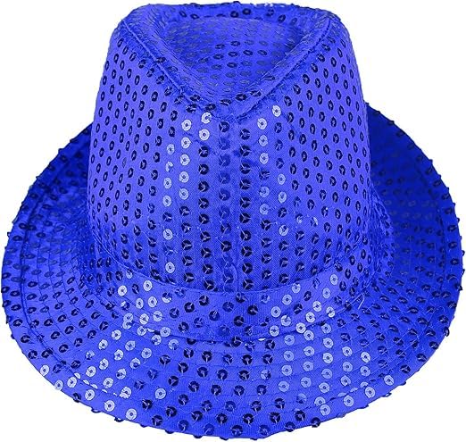 PartySprouts Sequin Hat for Man and Women, Western Sequin Fedora Hat Bling Dance Hats (Blue)-image-38