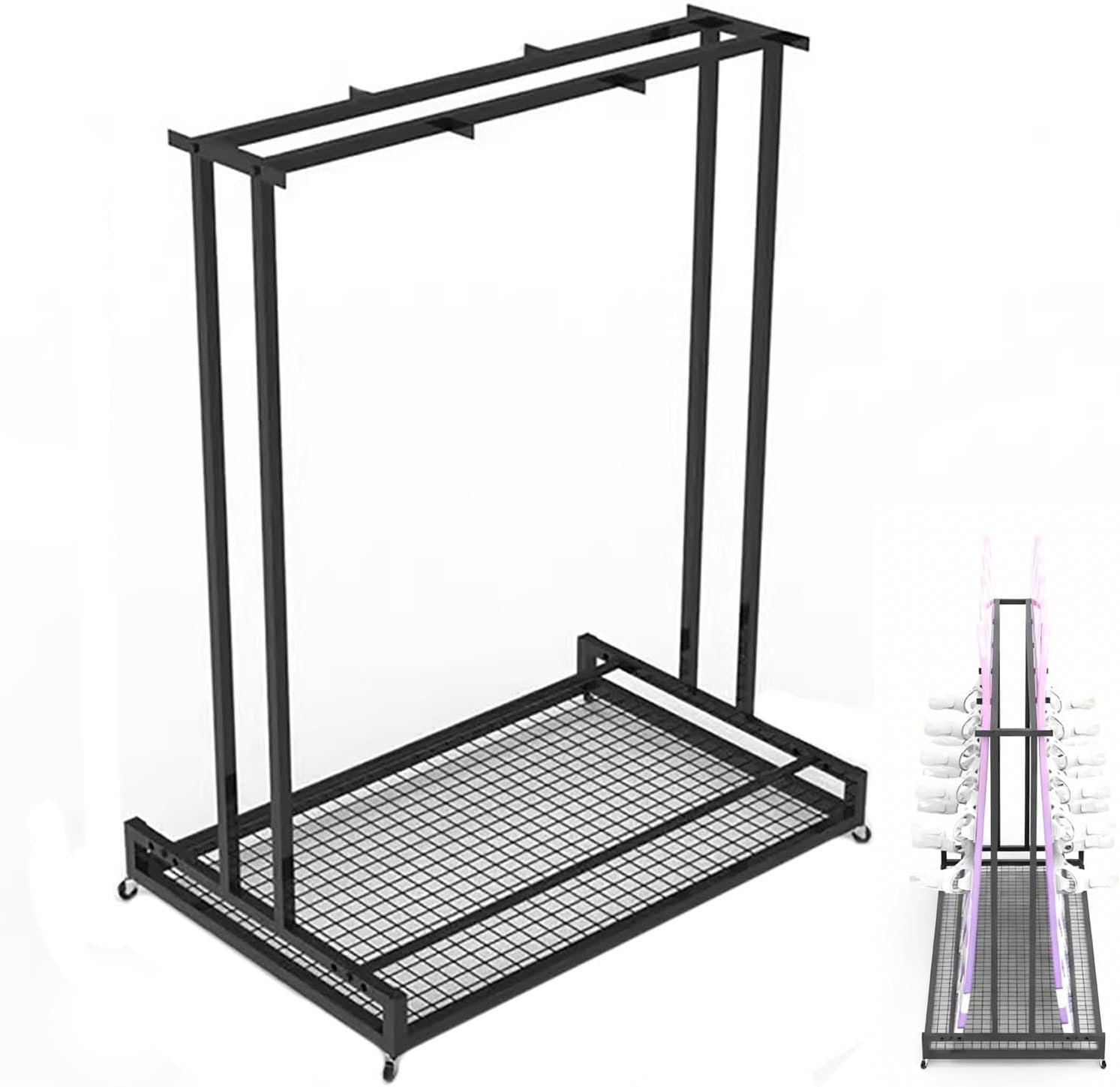 Heavy-Duty Freestanding Ski Rack on Wheels - Space-Saving Snowboard & Ski Organizer for Garage/Basement - Holds 24"-61" Skis & Snowboards - Durable Storage Solution