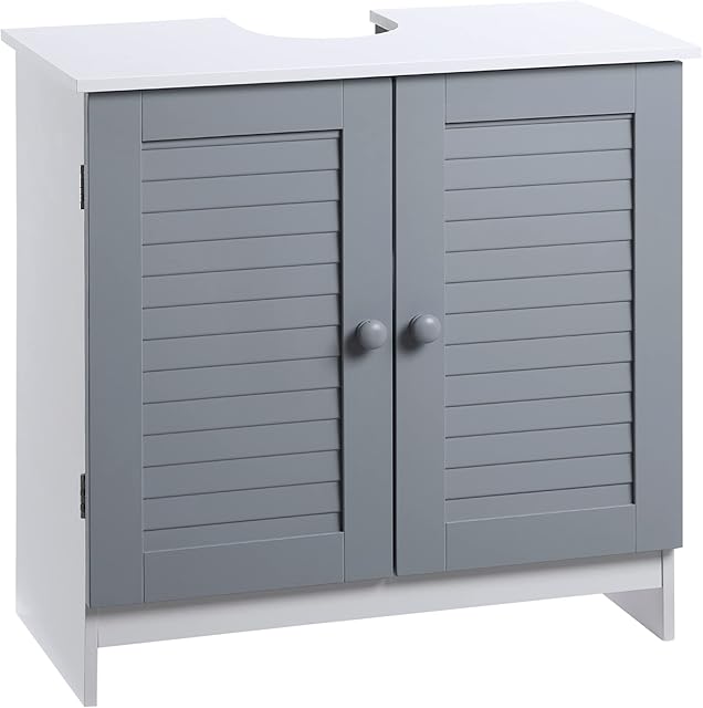 kleankin Under Sink Storage Bathroom Cabinet with Adjustable Shelf, Pedestal Under Sink Design, Grey and White