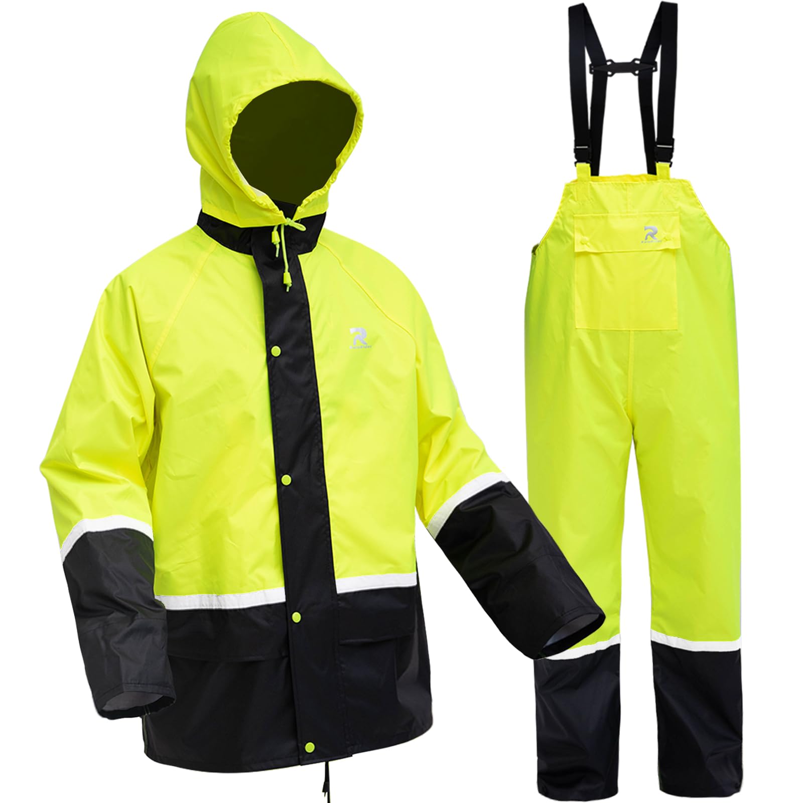 Rain Suits for Men Waterproof High Visibility Rain Gear Lightweight Rain Jacket with Bib Overalls Fishing Farming Golf
