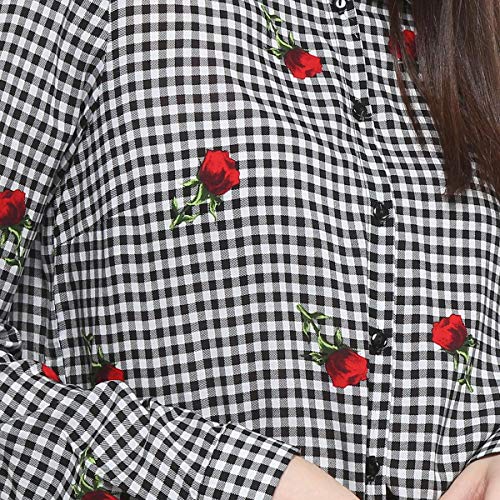 Camisa Drezzup Manga Longa Estampada Feminina - Preto+vermelho - Ep