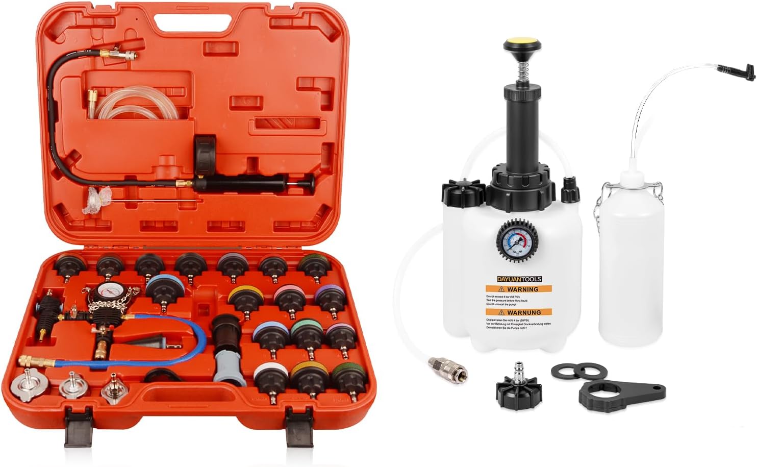 DAYUAN 28pcs Universal Radiator Pressure Tester Kit Bundle 3L Hand Brake Fluid Bleeder Bleeding One Man Tool Kit
