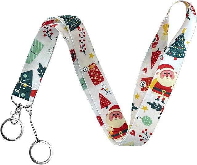 Geiomoo Lanyard Neck Strap keychain with Keyring (Merry Christmas White)