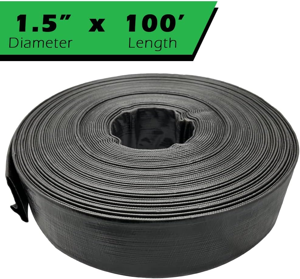Commercial Grade Backwash Hose 1.5 inch x 100 feet, 3 Bar / 43.5 psi - Black