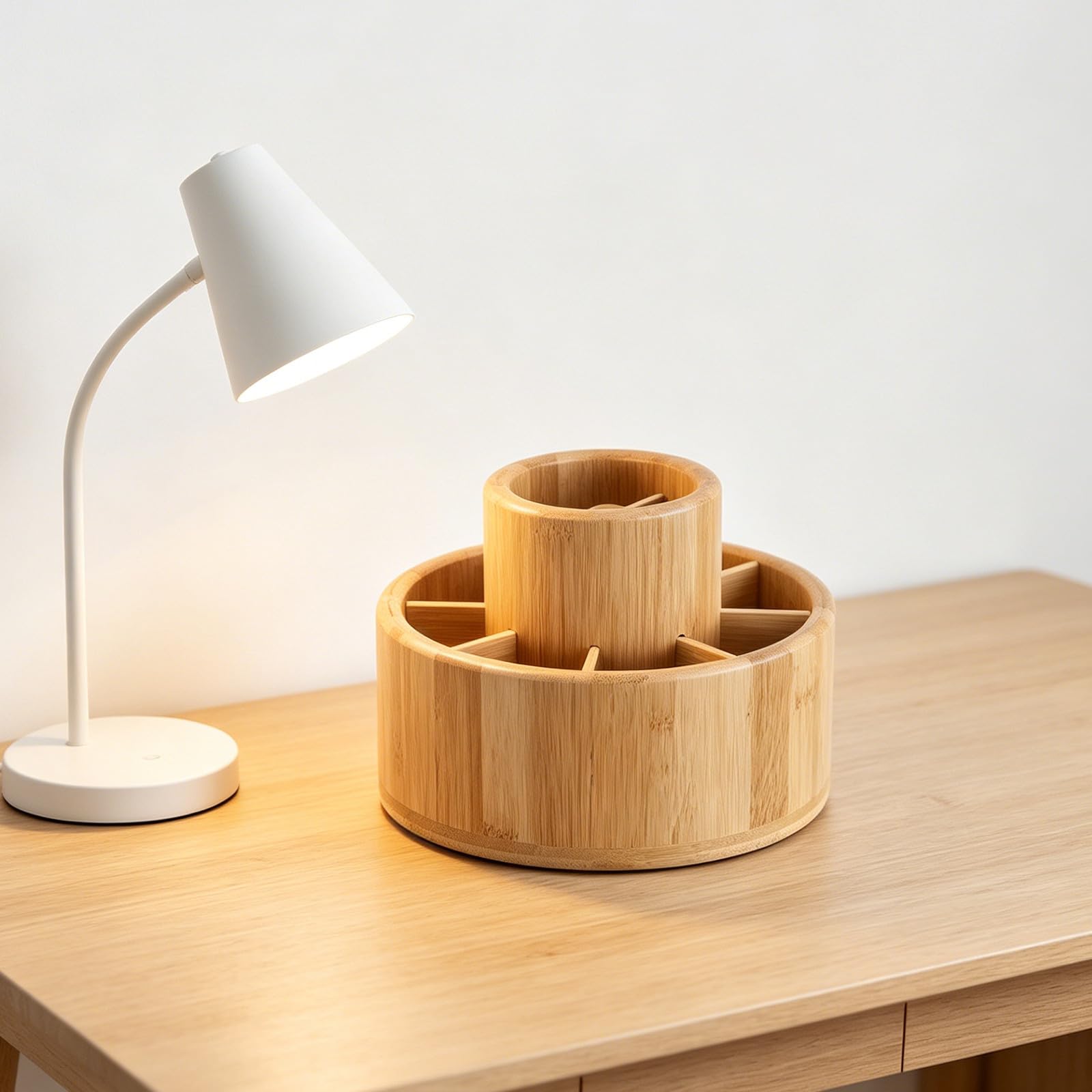 Portalápices Giratorio Multifuncional de Madera para Escritorio