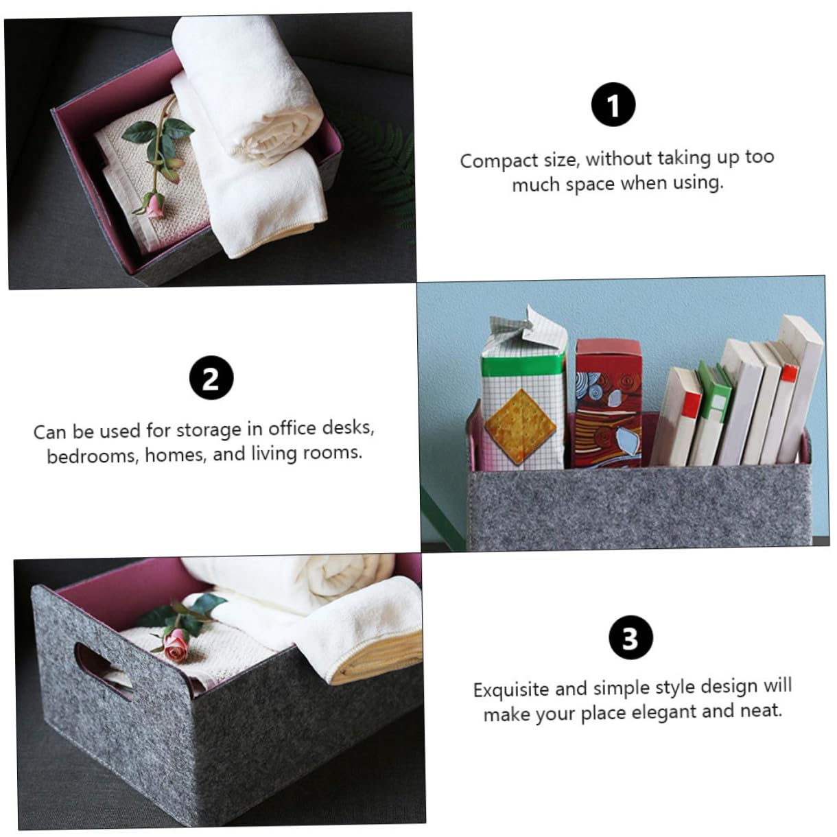 Cesta De Almacenamiento Plegable De Fieltro Organizador De Objetos Contenedor Práctico Para Oficina y Hogar Diseño Simple y Elegante