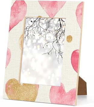 Picture Frame 5x7 Pink Heart Photo Frame Fits 5 by 7 Inch Wall Mount and Tabletop Display for Home Decor