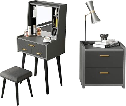 Nordic Dressing Table Set Cosmetic Organizer Table Bedroom Furniture Decoration with HD Mirror Large Capacity Storage Strong Bearing Capacity Bedside table