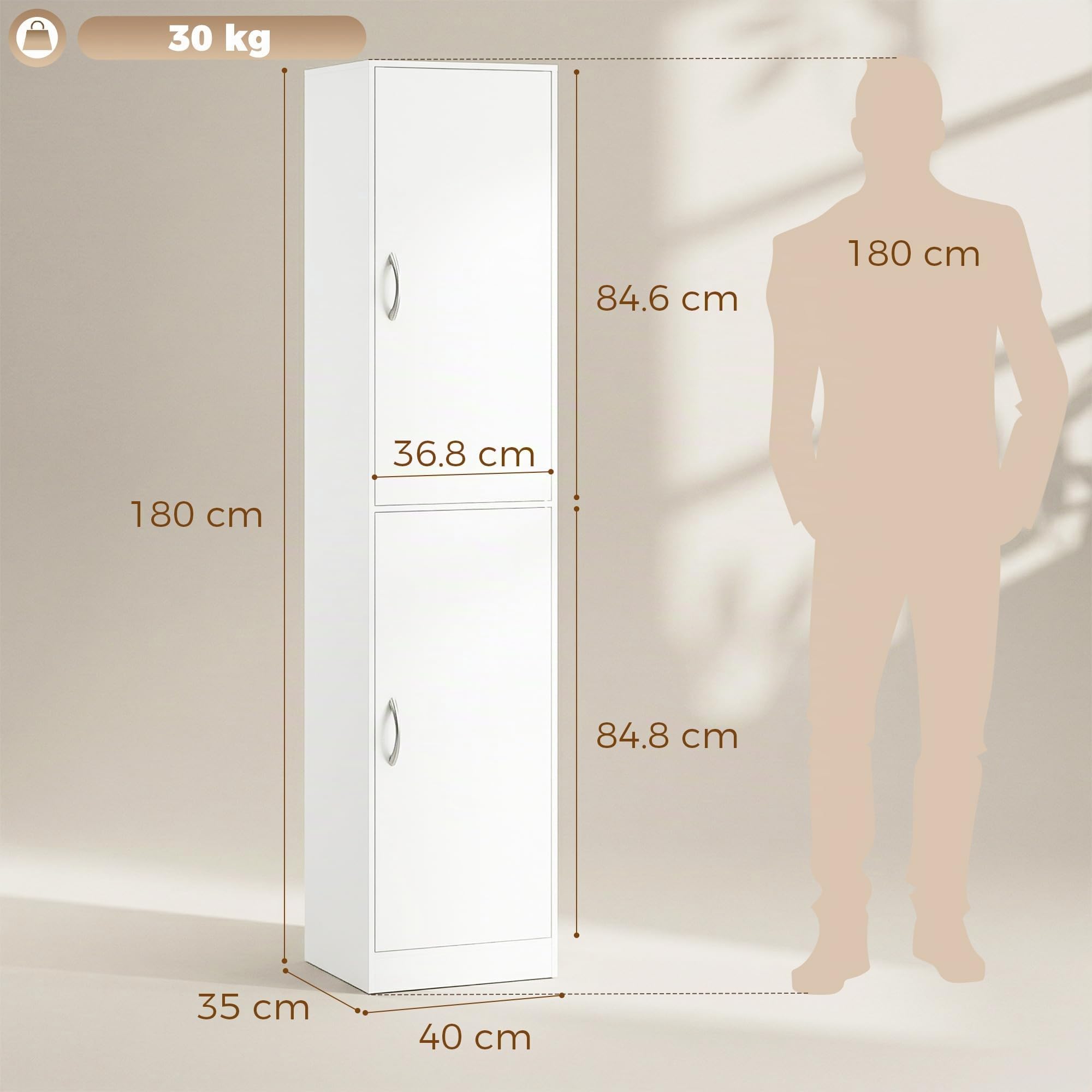 HOMCOM Libreria Scaffale Alta 180 cm con 5 Ripiani Regolabili Bianco