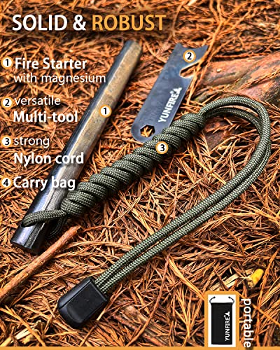 Fire Starter-5" X 1/2" Thick Ferro Rod With Multi-Tool Striker & Type 550 Paracord, 25,000+ Strikes, Drilled Flint Fire Steel For Emergency Survival, Camping, Hiking (Green) #TOP2