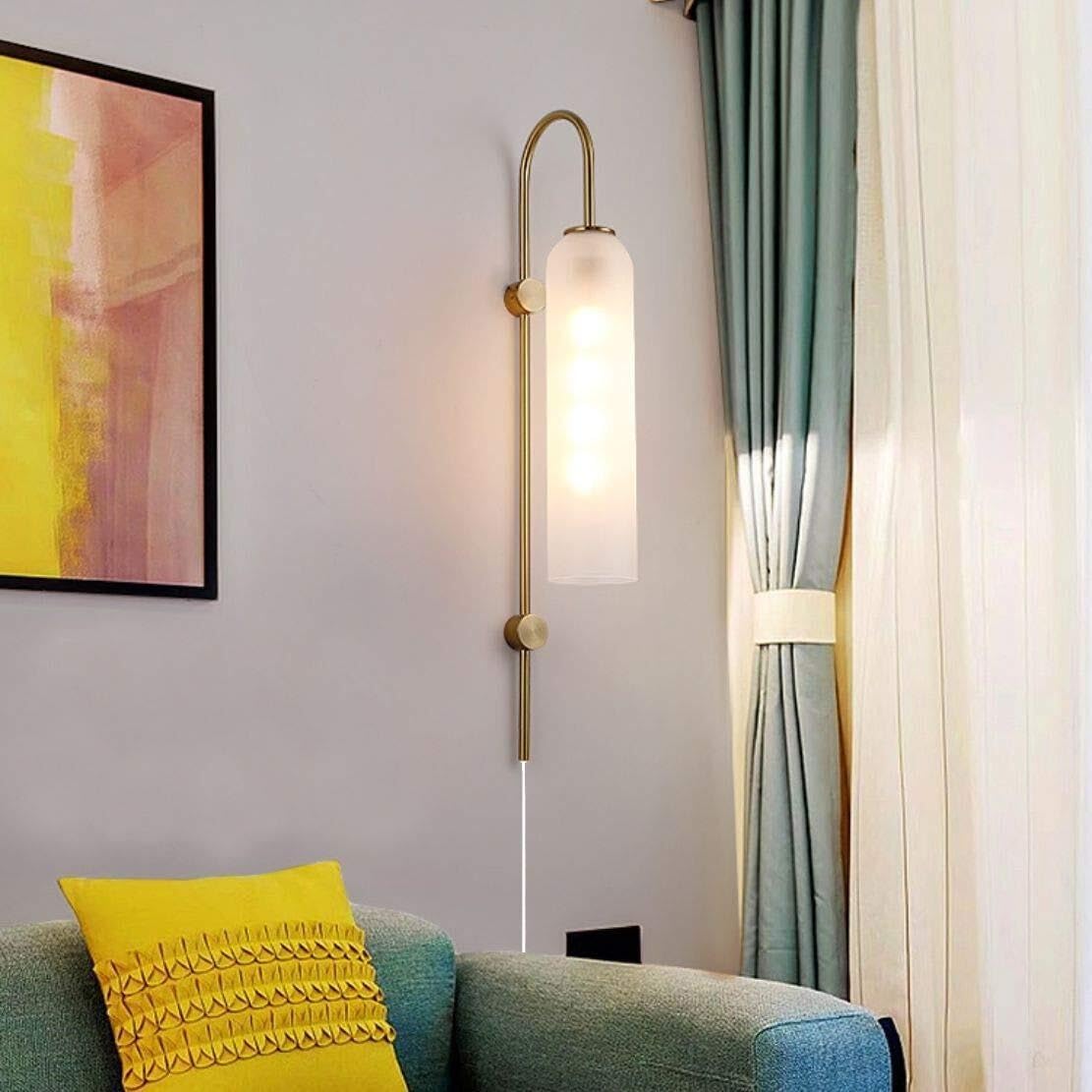 Applique da Parete in Ottone Dorato di metà secolo - Illuminazione da Interni in Vetro ambrato Vintage per Bagno, Bar e Soggiorno