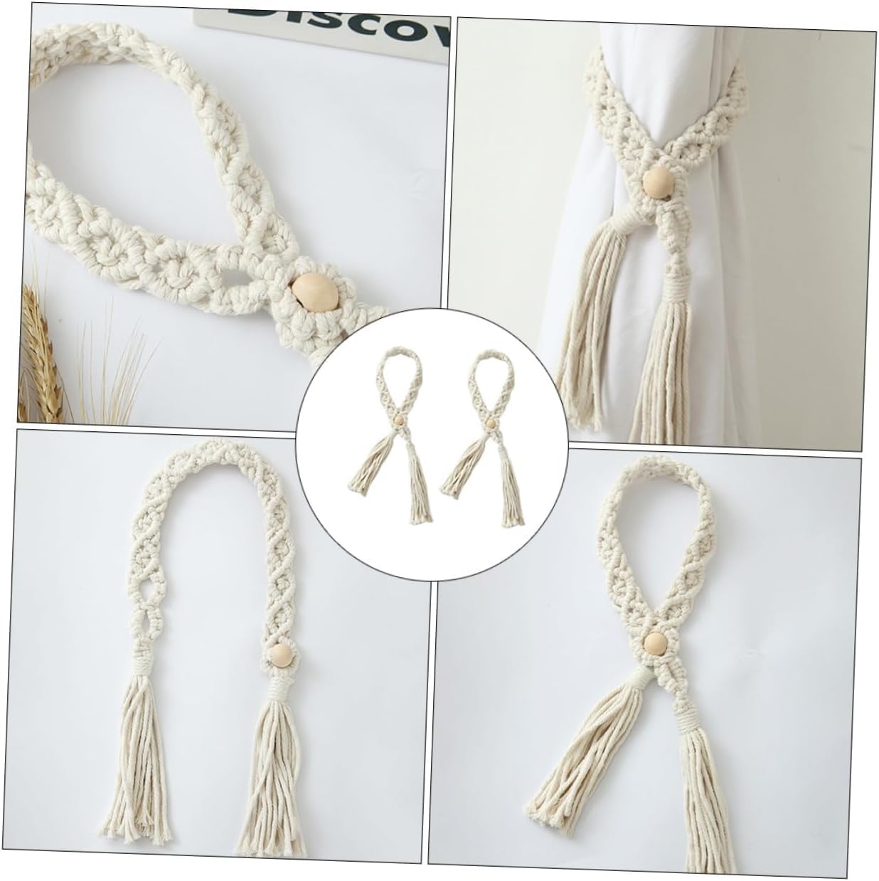 Attaches de rideaux, supports de rideaux, 2 pièces Sangles de rideaux Supports de rideaux Fixations de rideaux Attaches de rideaux Attaches de rideaux Corde Attaches de rideaux Gland Gland (Kaki)