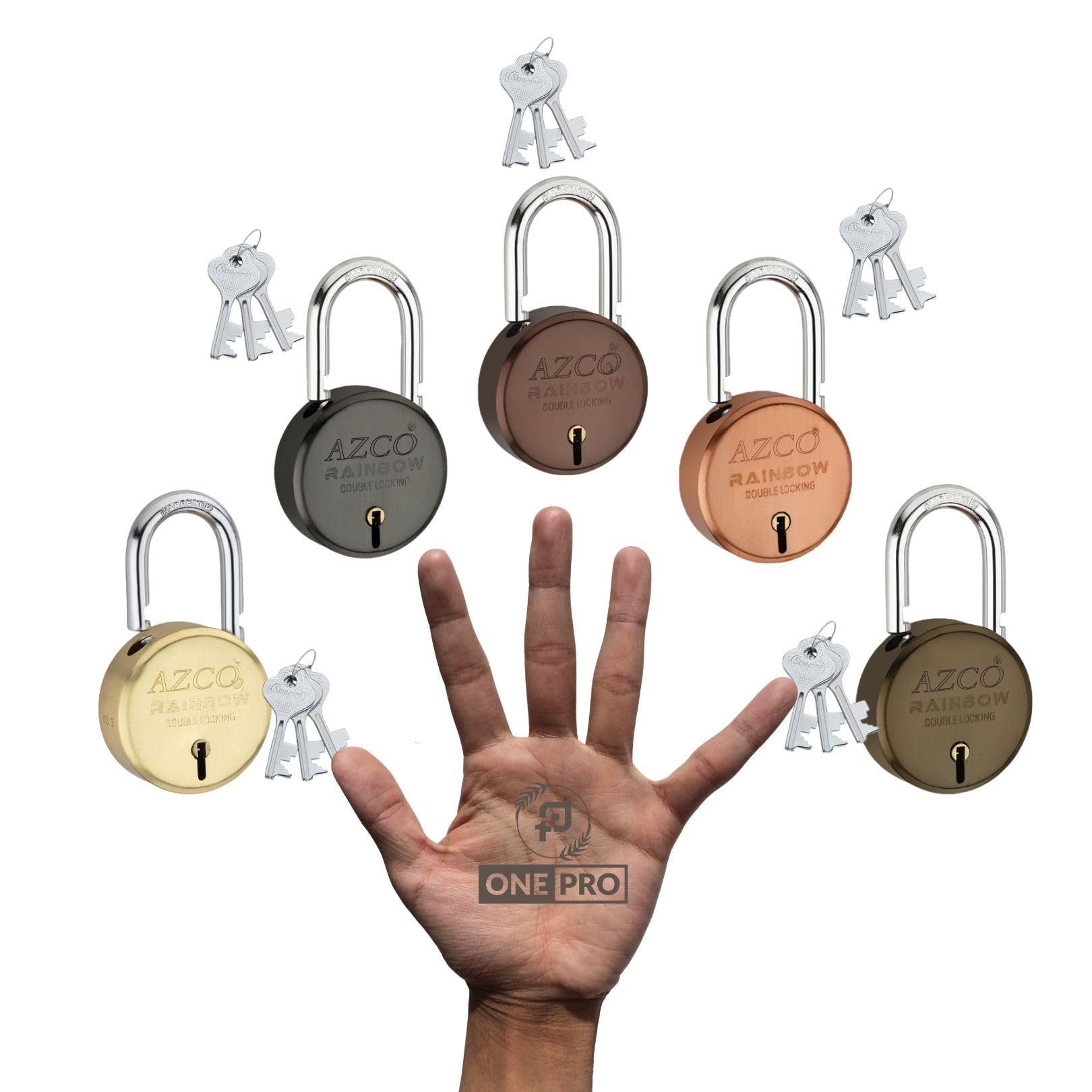 Azco Multicolor Small Size Padlock 52mm | 15 Keys | 7 Levers Double Locking | Strong Hardened Corrosion Resistant Shackle Lock and Keys for Home Door Shutter Shop Office Main Gate Pack of 5-image-12