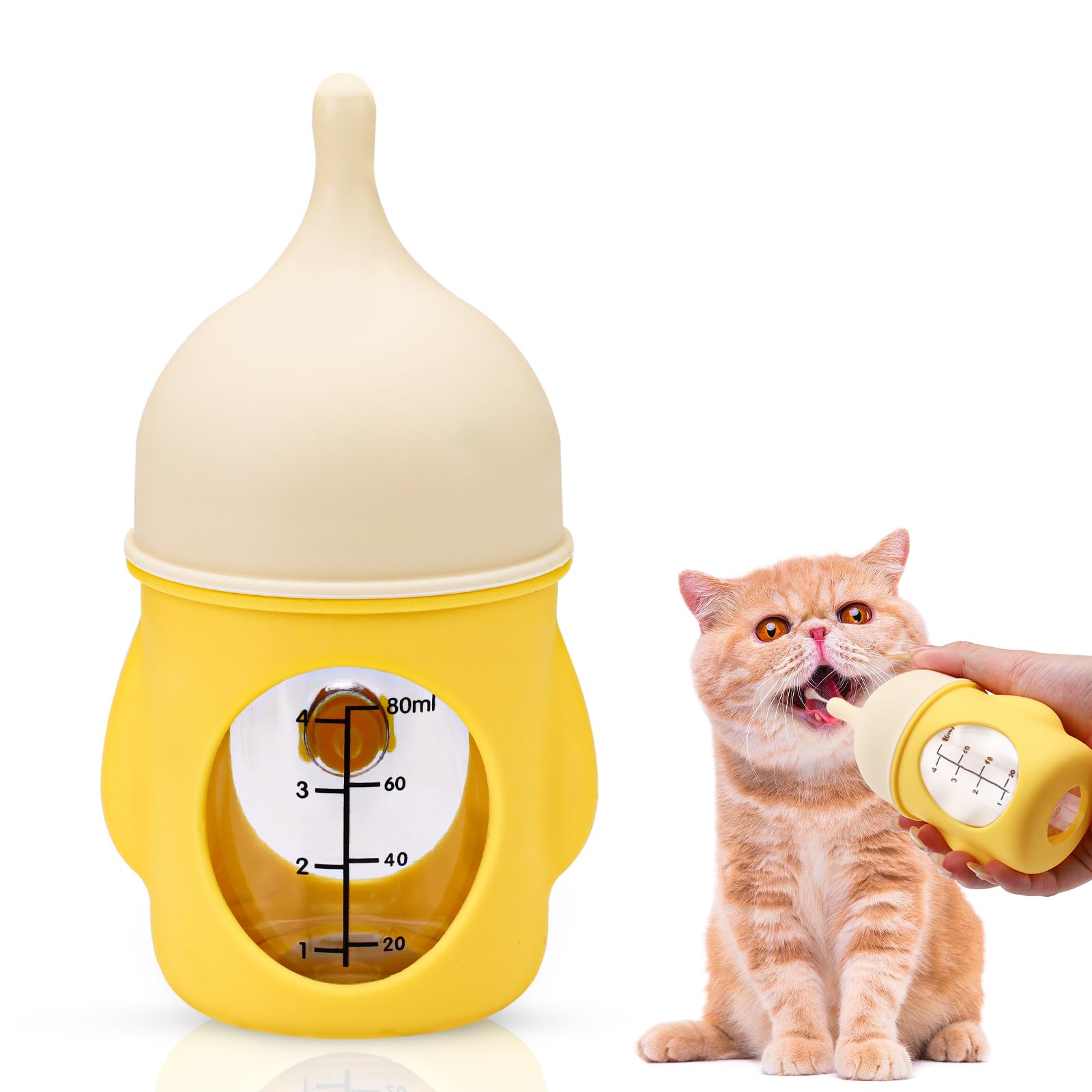 Kitten Bottle Feeding Kit for Nursing, Silicone Nipple Puppy Bottle, 80ml