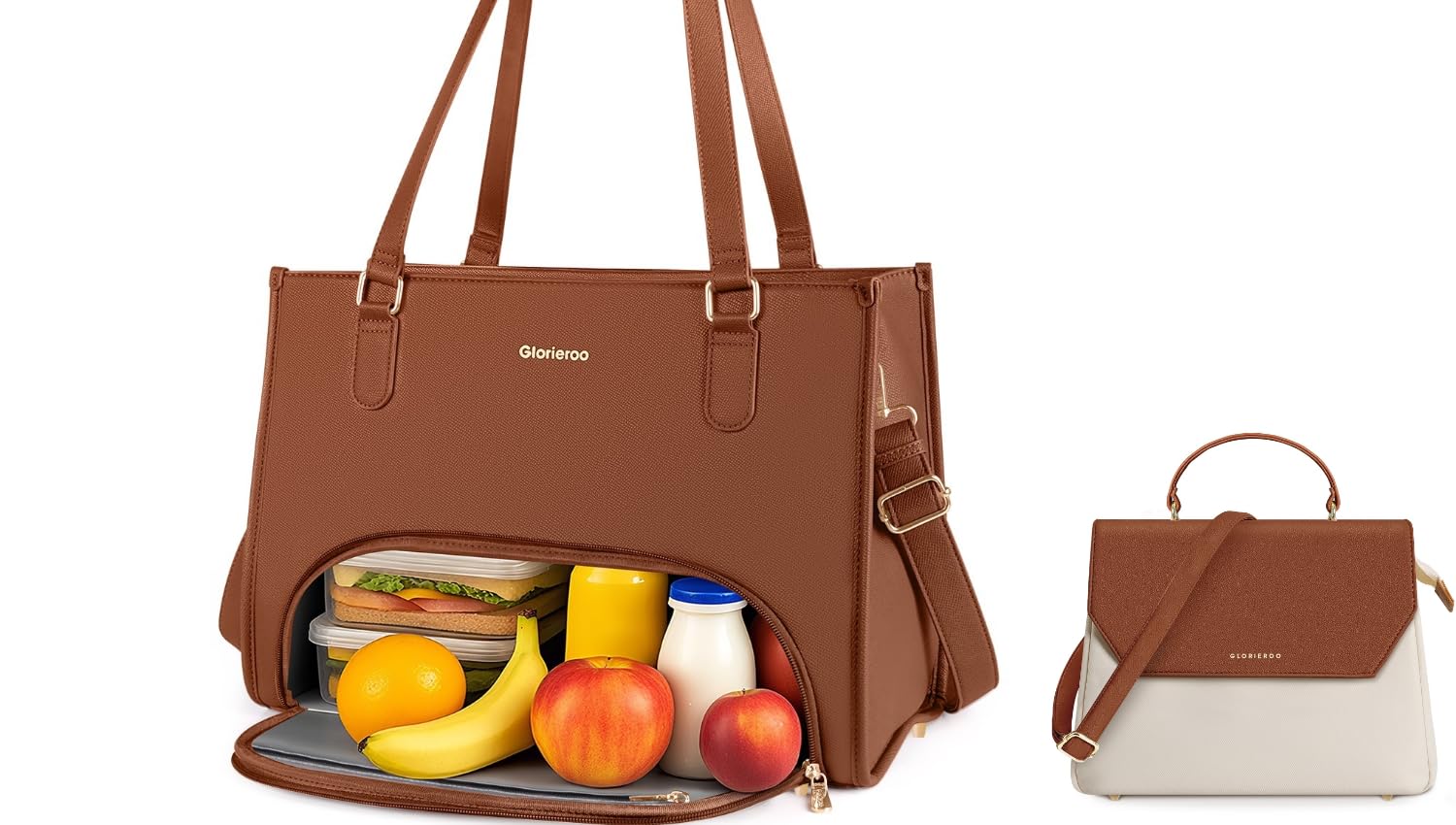 Laptop Tote Bag with Lunch Compartment for Women - 15 6 Inch Computer Vegan Leather Work Bag Handbag