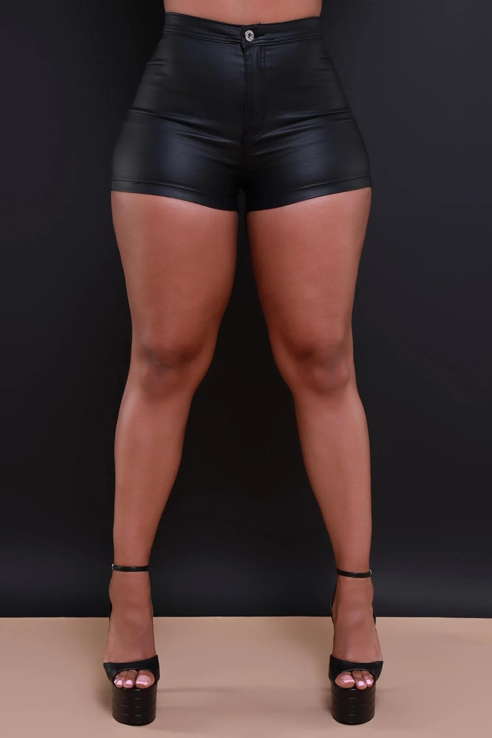 Zebaexf Black Leather Shorts High Waist Sexy Legging Shorts Womens Casual Faux Leather Shorts - Image 3
