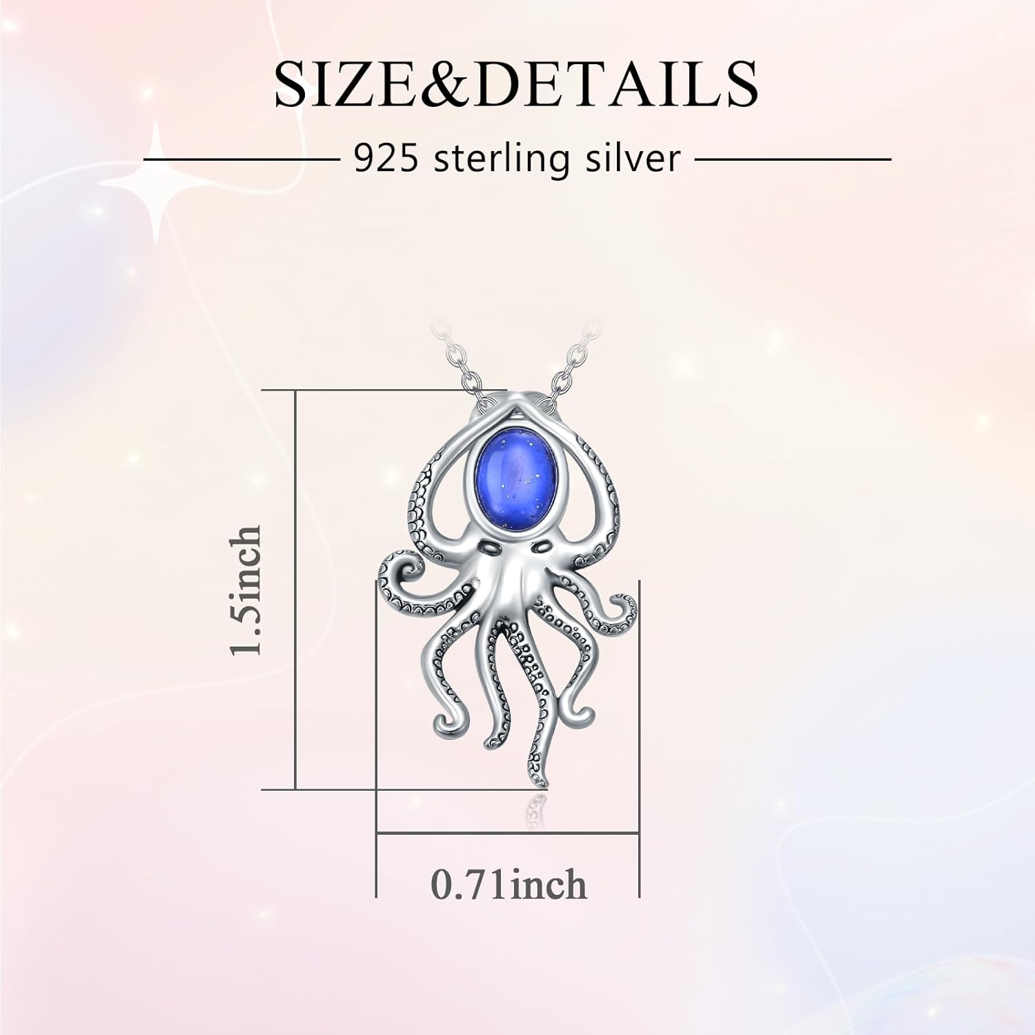 LUHE Octopus Necklace Sterling Silver Pendant Lapis Lazuli Octopus Jewelry Necklace Gift for Women - Image 5