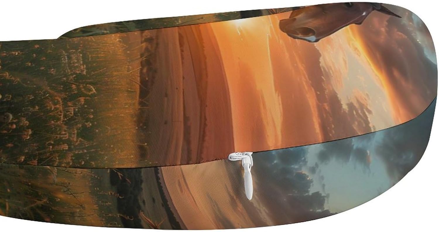 Horse Running on Grass Travel Pillow U Shape Neck Pillow Washable Pillowcase for Sleeping Chair