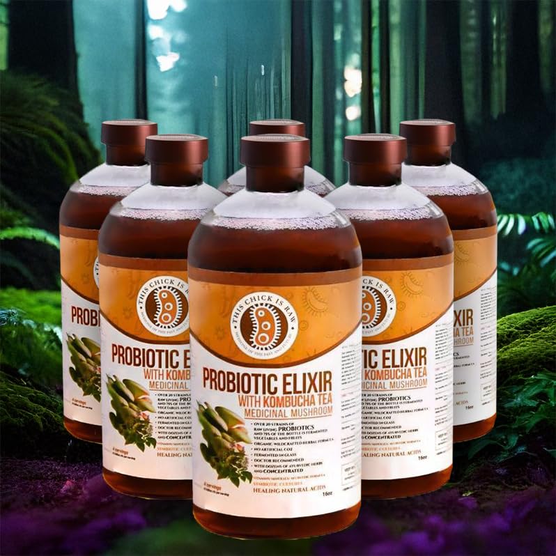 Miniatura 3 de This Chick is Raw - Elixir de hongos probióticos  Té de kombucha con Reishi, Chaga, melena de león y Cordyceps  Salud intestinal, apoyo inmunológico