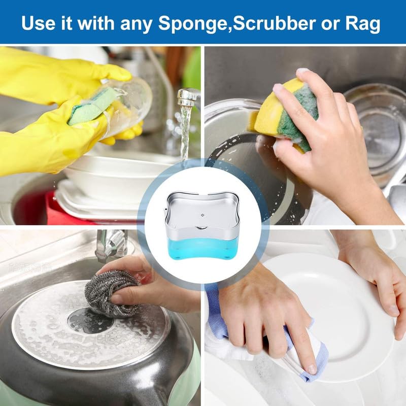 2 in 1 Soap Dispenser for Bathroom Accessories Dishwasher Liquid Holder Liquid Dispenser Pump 400 ML with Sponge Holder Kitchen Sink Accessories Items 4