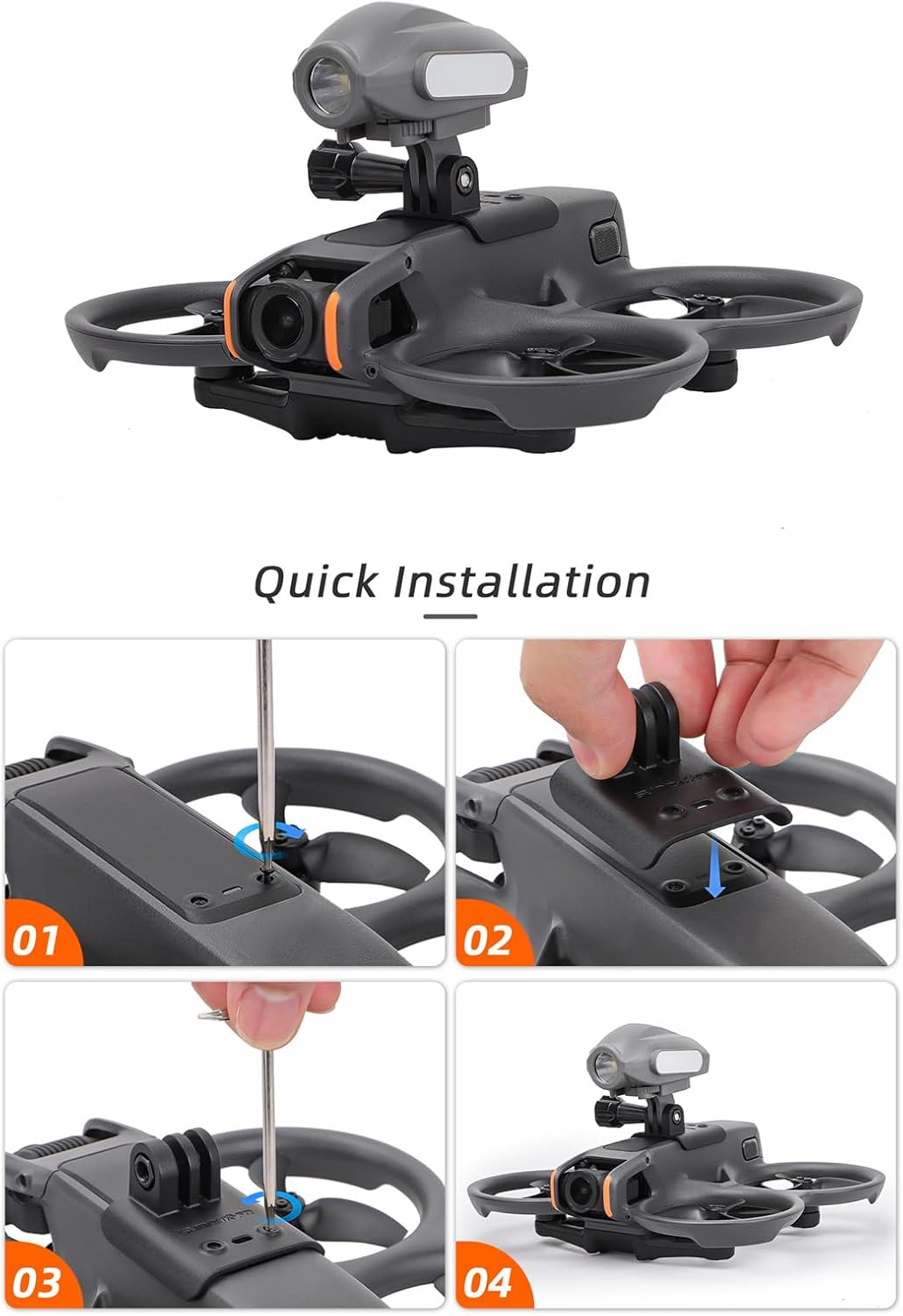 LICHIFIT Searchlights Strobe Light with Drone Mount for DJI Avata 2 Spotlight Floodlight Bracket Support to Mount Night Flight Light to Drone with Action Camera Adapter for Insta360 GO 3S / GO3