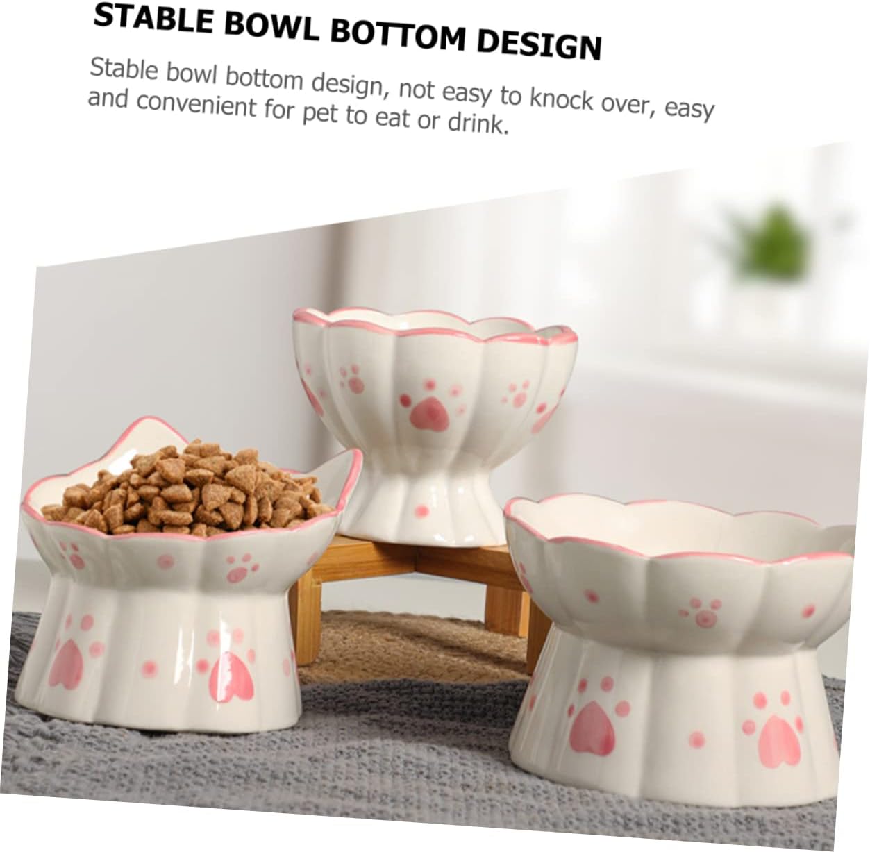 2pcs Elevated Cat Bowl Set Ceramic Neck Protection Bowls for Food Water Non-Tip Design Height Raised for Cats and Kittens