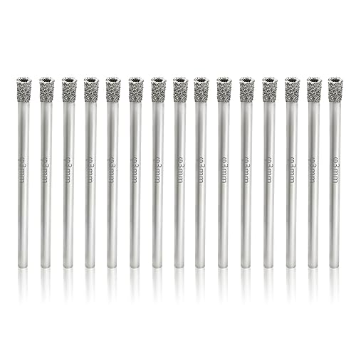 Brocas de sierra de agujero de diamante de 1/8" / 3mm, sierra de agujero de azulejo de vidrio - Paquete de 15