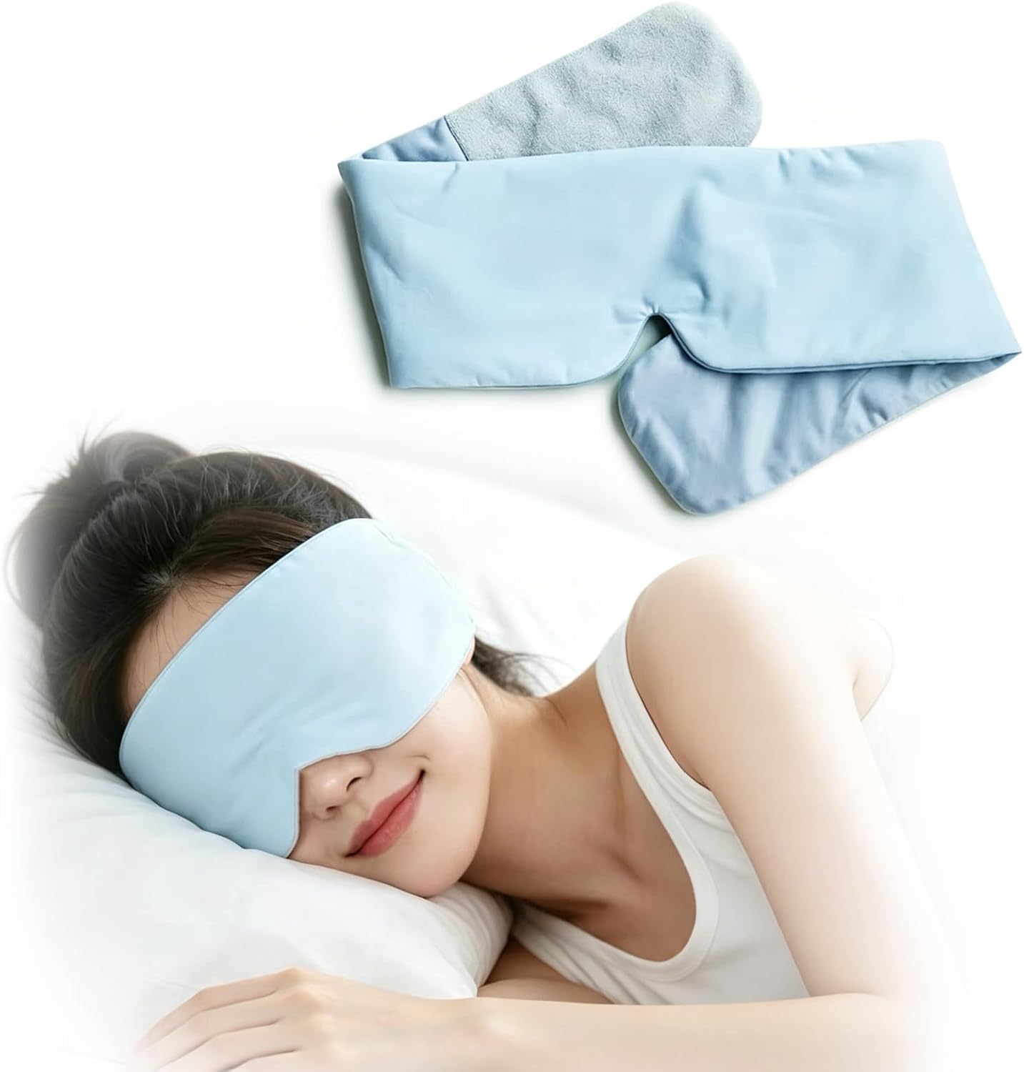 Silk Sleep Mask, Soft Pressureless Cooling Blackout Eye Covers for Sleeping, Large Size Sleep Mask fits All Heads Adjustable, Smooth Sleeping Mask, Light Blue