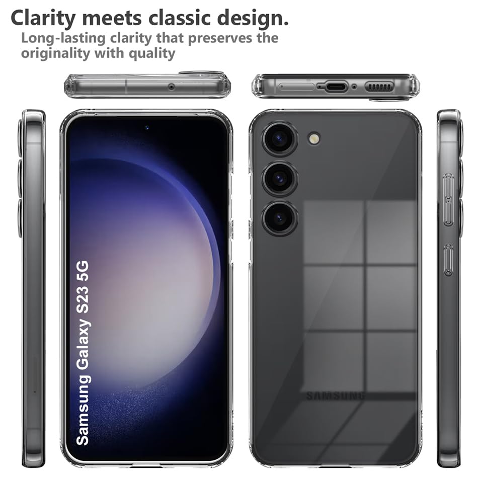 Image of Fashionury Crystal Clear Case for Samsung Galaxy S23 5G | Yellowing Resistance | Transparent TPU Silicone | Raised Camera Lips | Slim Transparent Cover